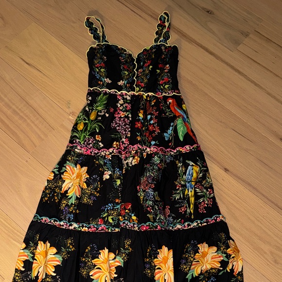 Farm Rio Black Delicate Forest Scarves Organic Cotton Maxi Dress Small - Picture 3 of 8